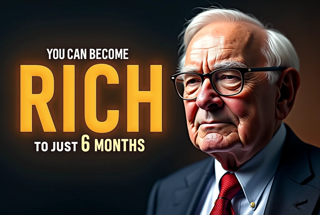 crie uma tumbnail, for a YouTube video cover, on the right side I want Warren Buffett's face, and on the left side the following sentence: You can become rich in just 6 months.
large and colorful letters
