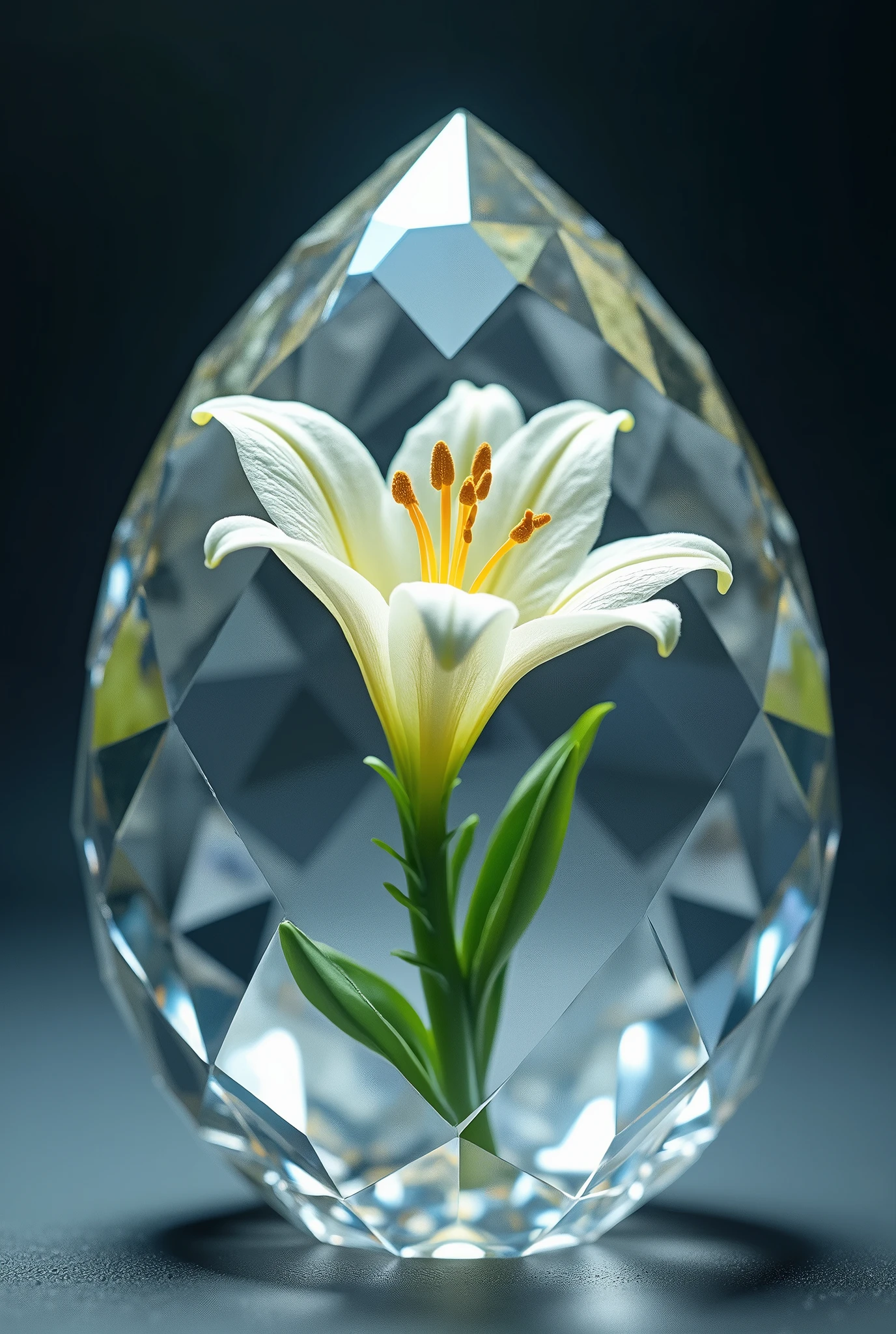 ダイヤモンド💎の内部にすごく小さなユリの花がひとつ