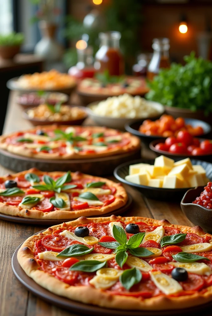 Buffet de produits frais pour élaboration de pizza