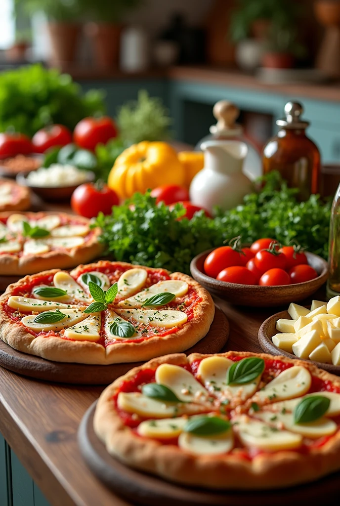 Buffet de produits frais pour élaboration de pizza