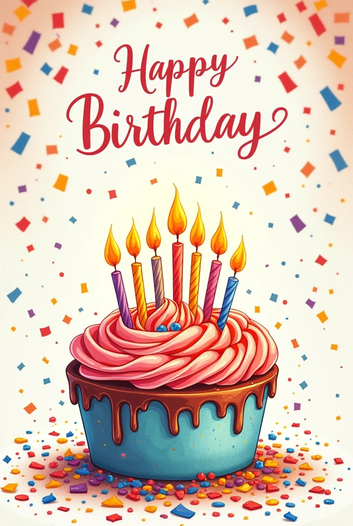 A vibrant card with a hand-drawn cake and candles, surrounded by confetti.
Message: "Your special day deserves all the joy and love in the world. Happy Birthday to someone who makes life sweeter!"