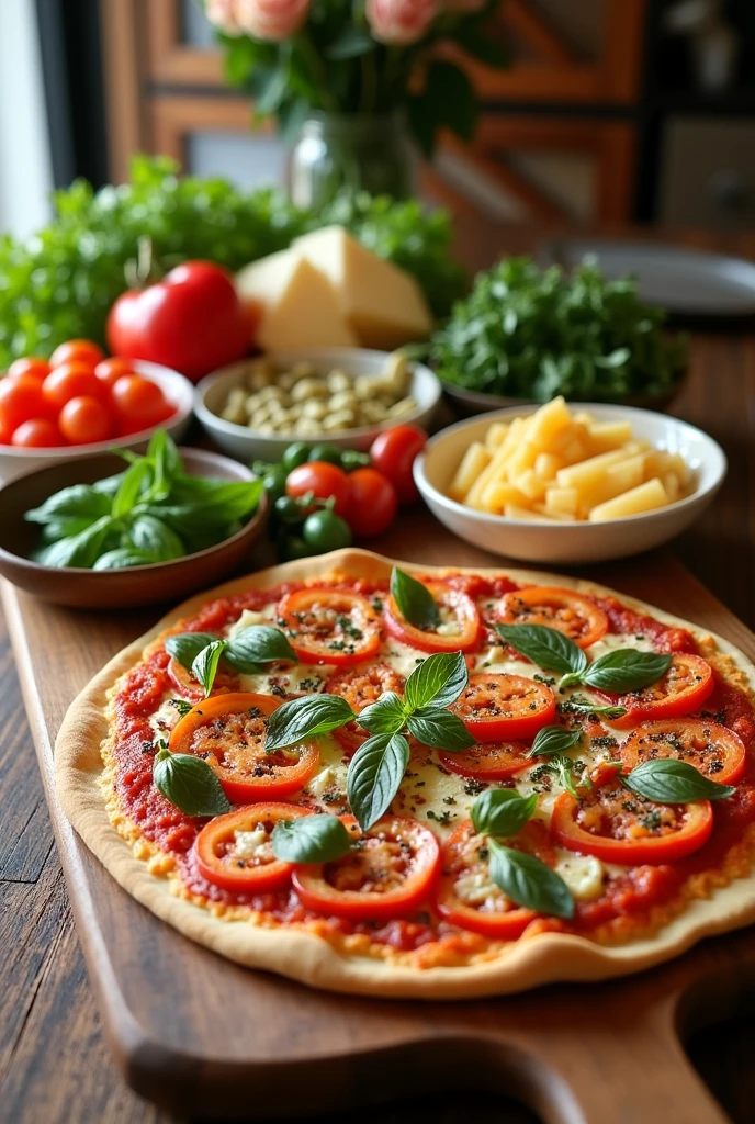 Buffet de produits frais pour élaboration de pizza