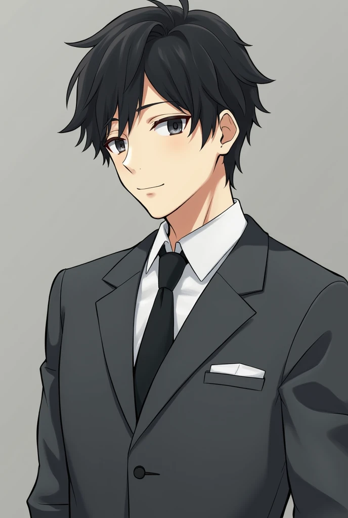 Japanese men,175cm、Wearing a grey suit、Cleanliness is important、Black Hair、Short Hair、Salesman