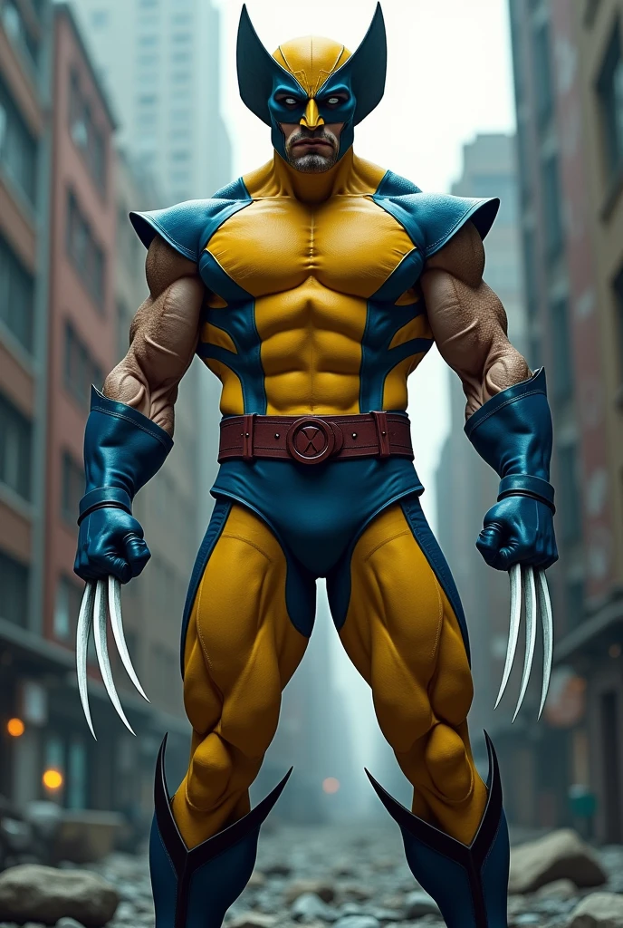 Superhero wolverine in classic yellow suit