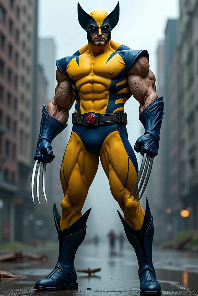 Superhero wolverine in classic yellow suit
