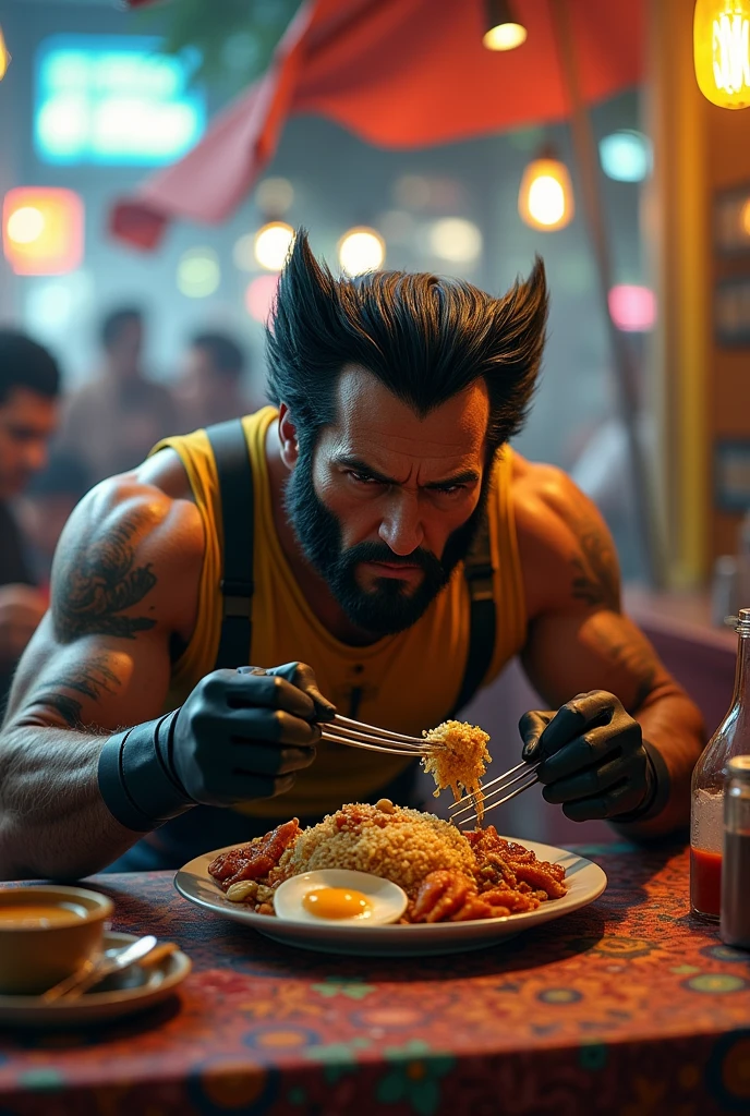 Logan Wolverine eats nasi lemak at Mamak&#39;s in Malaysia