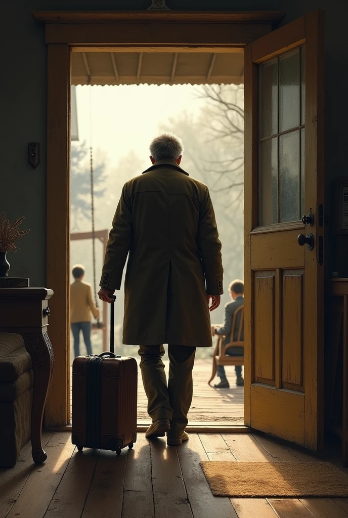 generates an image where you can see that a father is leaving home