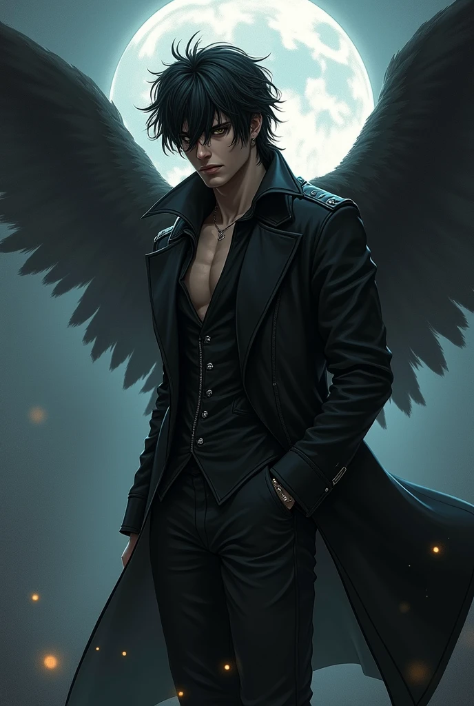 attractive appearance: Patch is described as extremely handsome, with a presence that attracts the attention of those around him.
hair: He has dark and messy hair, which adds to his rebellious and mysterious image.
eyes: His eyes are dark and deep, capable of transmitting a wide range of emotions and an intense presence.
Height and Build: He is tall and has an athletic build., which contributes to its imposing and charismatic presence.
Personal characteristics:
Mysterious and Dark: Patch has an enigmatic personality and often acts mysteriously.. His dark past and nature as a fallen angel contribute to this aura..
Manipulative and Charming: He is very skilled at manipulating situations to his advantage and uses his charm to attract and control others..
Internal Conflict: He struggles with his own identity as a fallen angel and the moral implications of his actions., which adds depth to his character.
Protective and Compassionate: Despite his sometimes ambiguous behavior, shows strong protection towards Nora and a desire to care for her, revealing his most vulnerable and compassionate side.