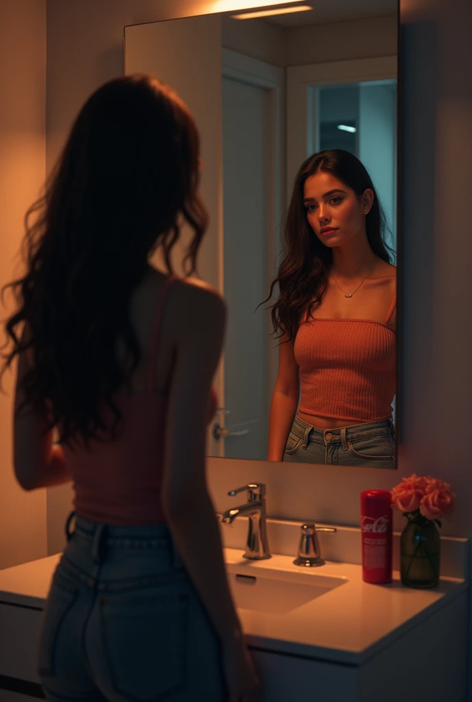 In a modern apartment at dusk, Zara prepares for a night out. Standing in front of her bathroom mirror, she carefully applies her makeup. Unbeknownst to her, the reflection in the mirror begins to behave strangely, hinting at a sinister presence lurking behind the glass. Animation form