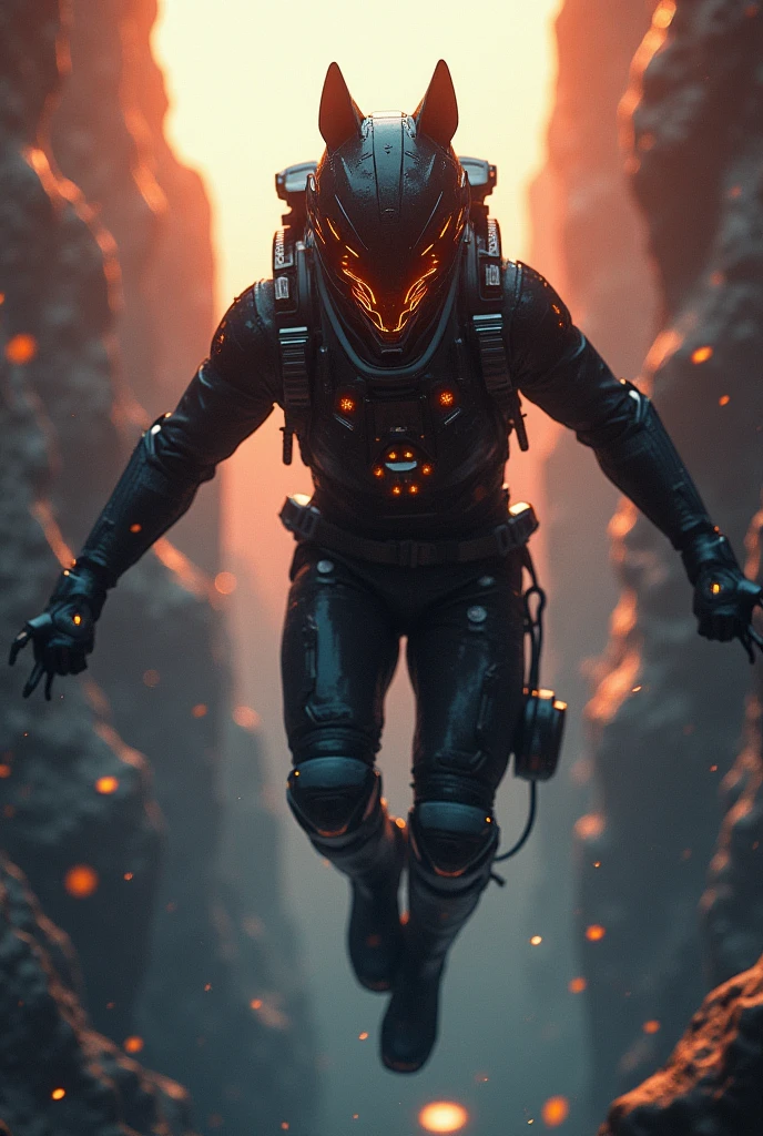 Film, Still Image, Professional, 3D Model, Animation, Artwork, Concept Art, Masterpiece, Oil Painting, Dream Story, Futuristic Pilot, Suit, Falling Backward Into Outer Space, Space Suit Looks Like Sci-Fi. Surreal, ethereal, dreamlike, mysterious, fantasy, highly detailed . Highly detailed, psychedelic, vibrant, highly detailed . Digital artwork, illustrative, painterly, matte painted, highly detailed, he is panicked, scared. Key visuals, vibrant, highly detailed. Octane rendering, highly detailed, volume, dramatic lighting, glossy, lens flare, glossy surfaces, reactor core, heavy armor, black and fire orange color scheme, aggressive wolf design helmet, space fire on. Shallow depth of field, vignetting, highly detailed, high budget, bokeh, cinemascope, moody, epic, gorgeous, film grain, grainy