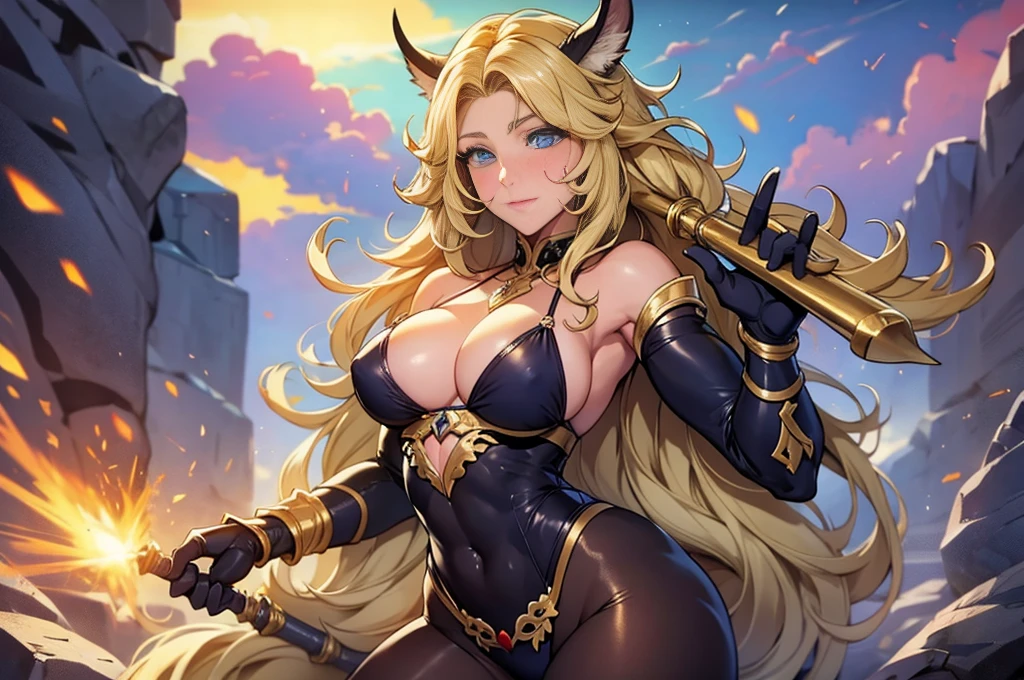 Full body portrait, (cave), (Perfect Anatomy), \(Amazoness, barbarian woman, Golden wavy hair, blue eyes, Perfect Eyes, 彼女の体型は非常にMuscularで豊満だ, Huge big breasts, Heavy chest, Abdominal musclesが割れている, Micro bikini with small cloth area:1.2, 大きなAbdominal muscles, Detailed skin texture, Super-detailed body: 1.1, Highly detailed skin: 1.2, Muscular, Muscular biceps, Abdominal muscles: 1.2, holding an ax, Fighting goblins\), Artwork, 8k, CG , Cinematic, High resolution, masterpiece, Highest quality