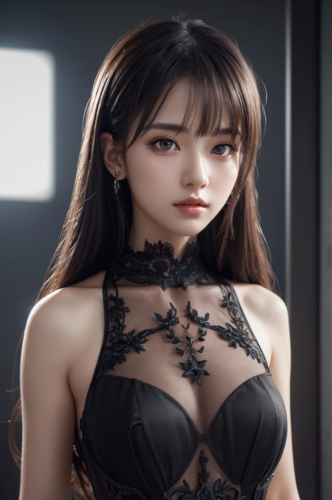 a very detailed and realistic CG Unity 8K wallpaper, high quality, extremely detailed, tabletop, photorealistic, extremely detailed cute girl full body, black sheer dress, intricate details, studio lighting, masterpiece, cinematic lighting, delicate fabric, elegant pose, beautiful eyes, sharp focus, hyper-detailed, volumetric lighting, vibrant colors