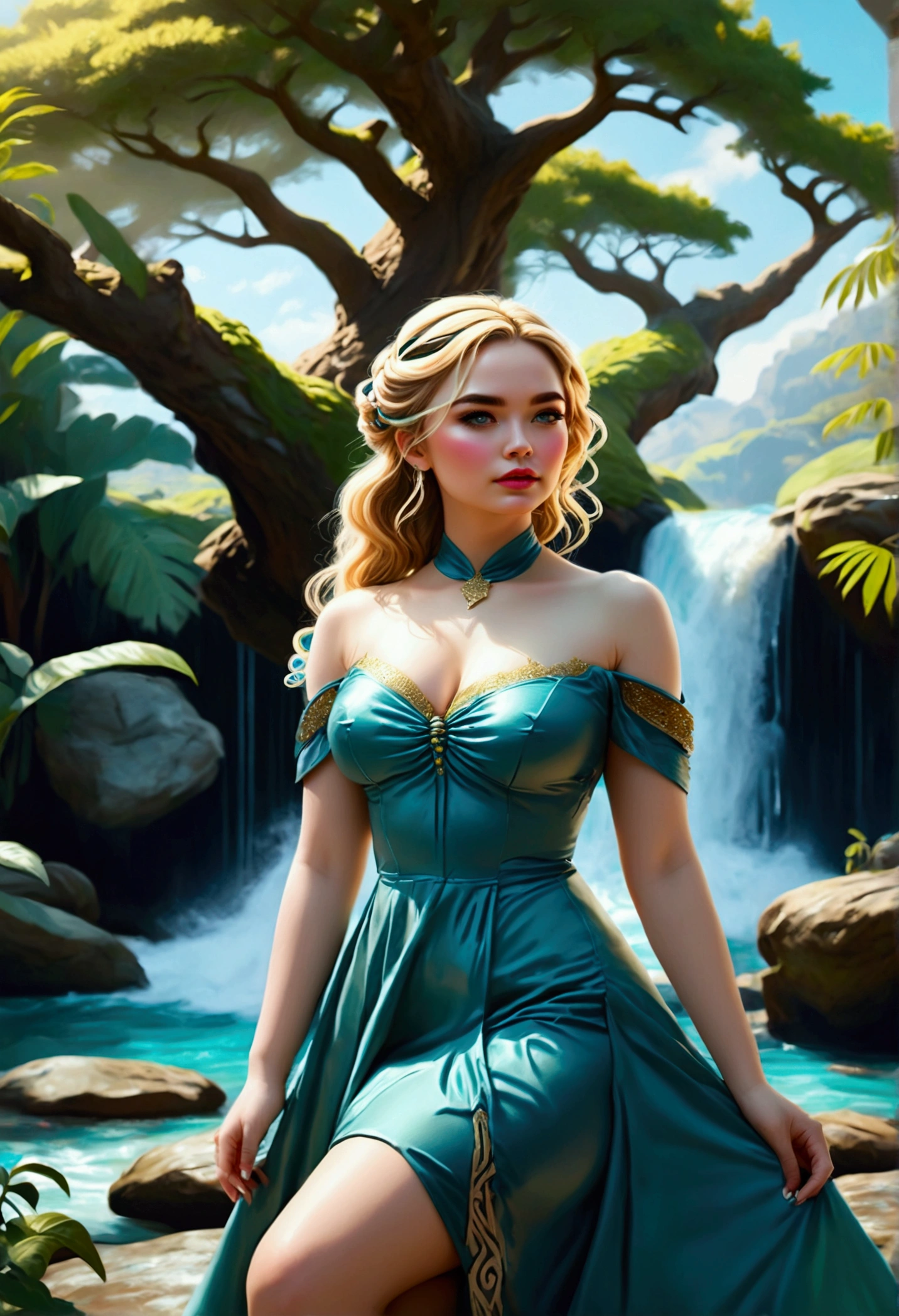 A beautiful woman in a flowing green dress, long wavy hair, detailed facial features, elegant pose, standing in a lush garden with colorful flowers, sunlight filtering through the trees, cinematic lighting, vibrant colors, intricate details, photorealistic, 8K, masterpiece, (best quality,4k,8k,highres,masterpiece:1.2),ultra-detailed,(realistic,photorealistic,photo-realistic:1.37),HDR,UHD,studio lighting,ultra-fine painting,sharp focus,physically-based rendering,extreme detail description,professional,vivid colors,bokeh,portrait
