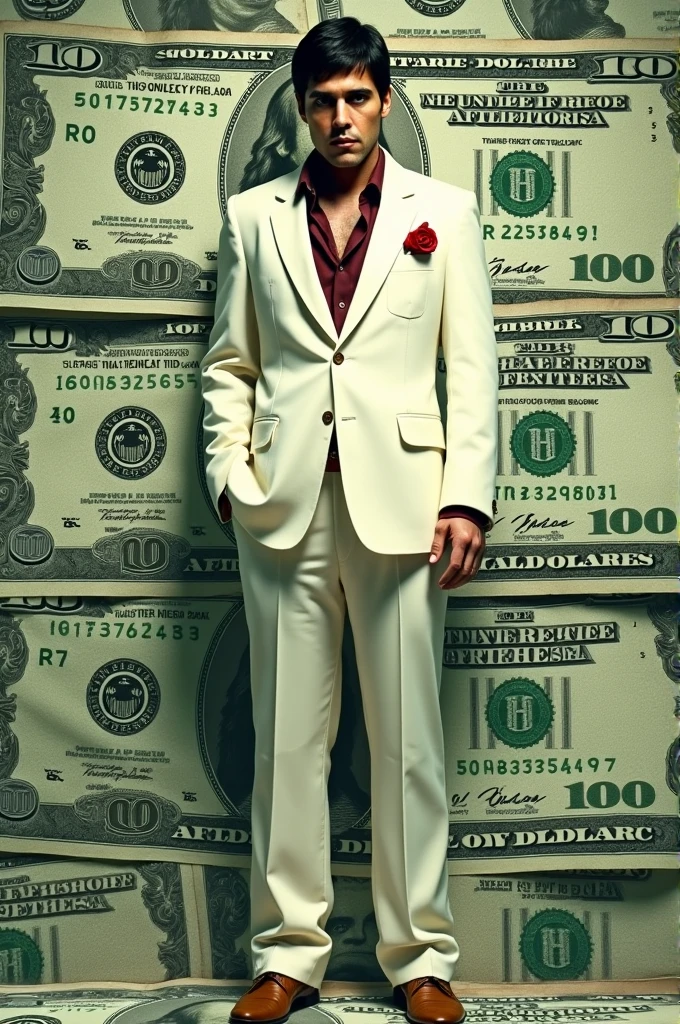 You can create an image in which the background is a 100 dollar bill and Antonio Montana from the movie Scarface appears with a phrase that says money before bitches 