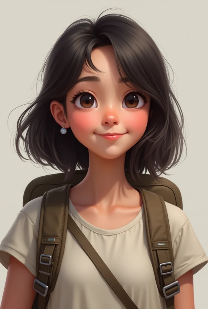 the same image but with slightly longer hair and a more basic backpack