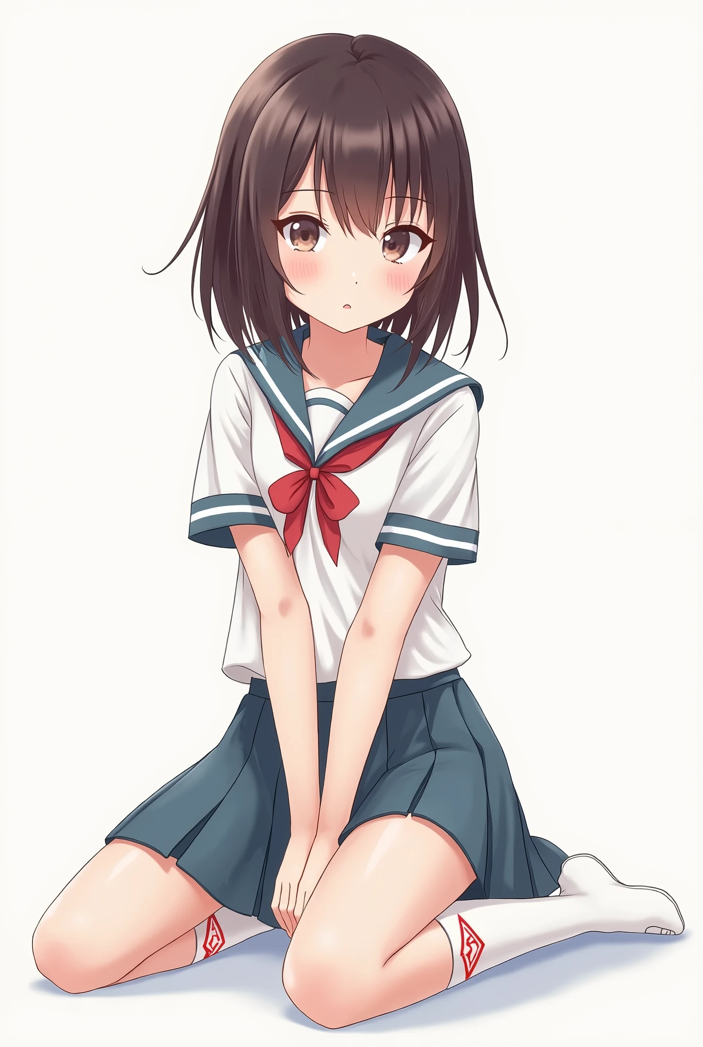 Brunette schoolgirl with white rhombus socks