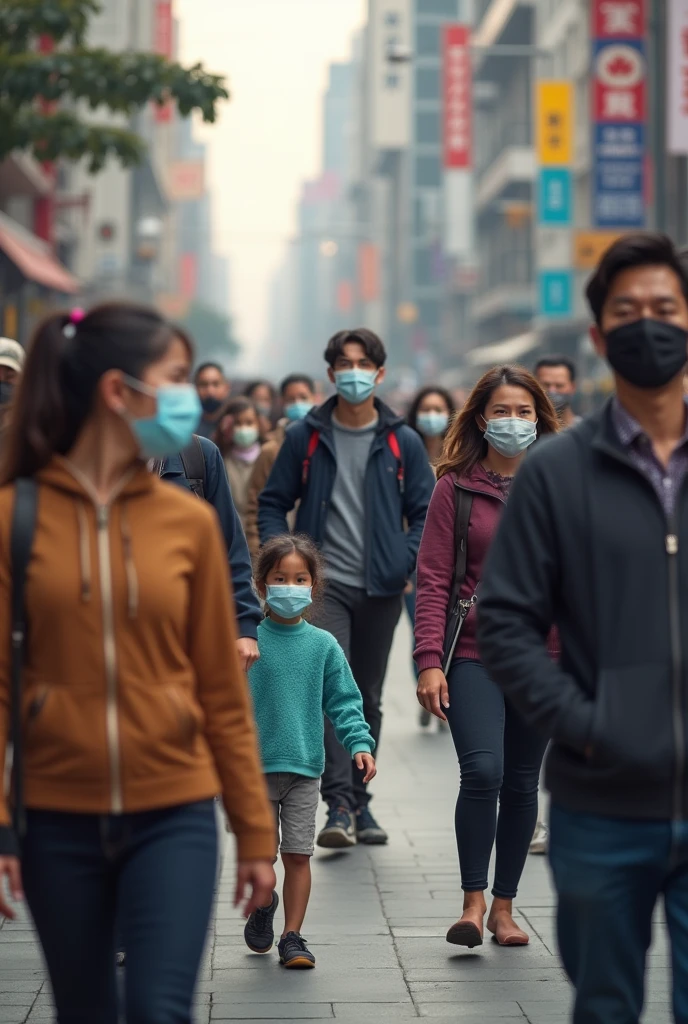 People wearing facemask social distancing 
