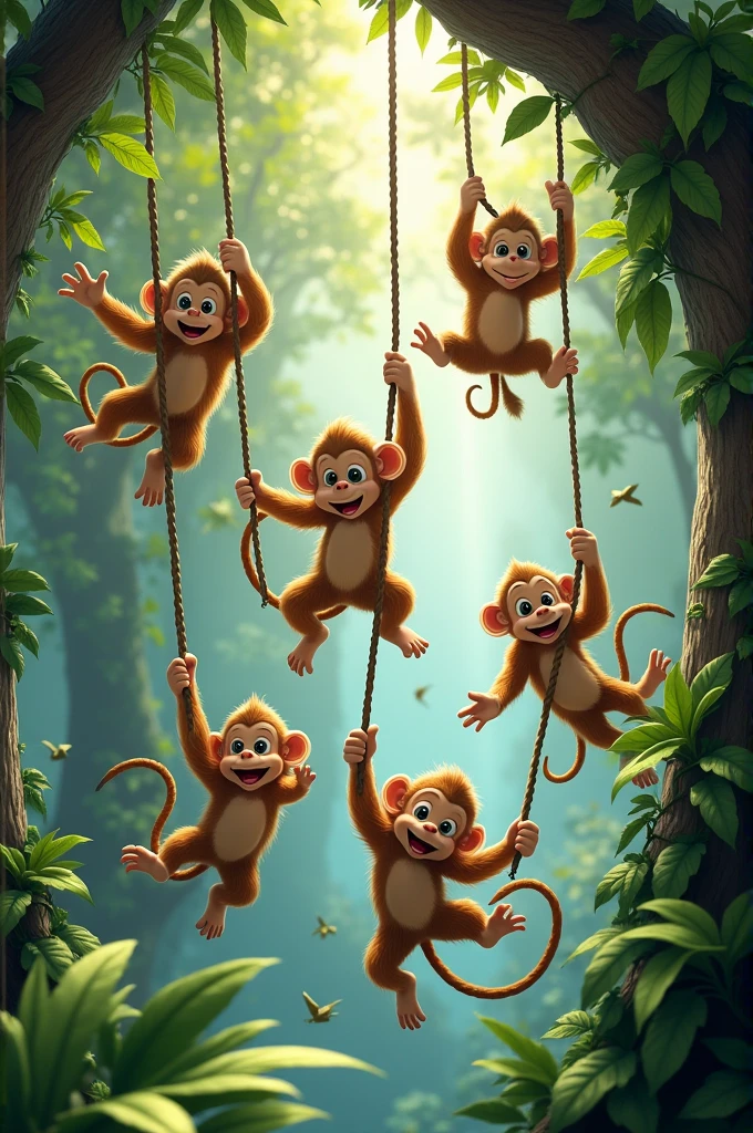The monkeys swing from branches, oh so high and fast