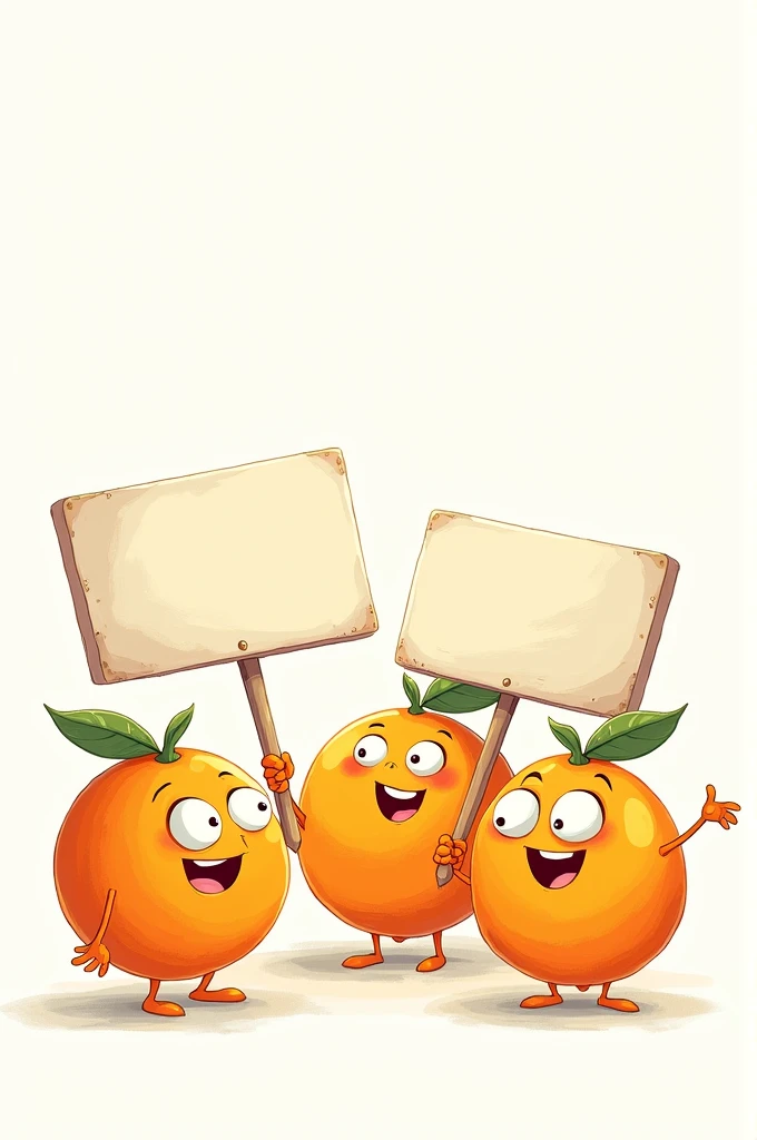 Create cartoon oranges with signs that say nothing