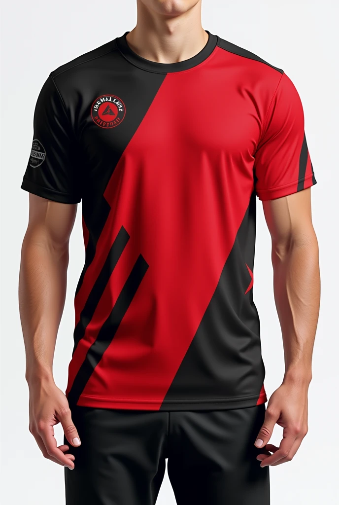 Shirt templates for the front and back with a design for a swimming team with a round neck and with the colors red and black