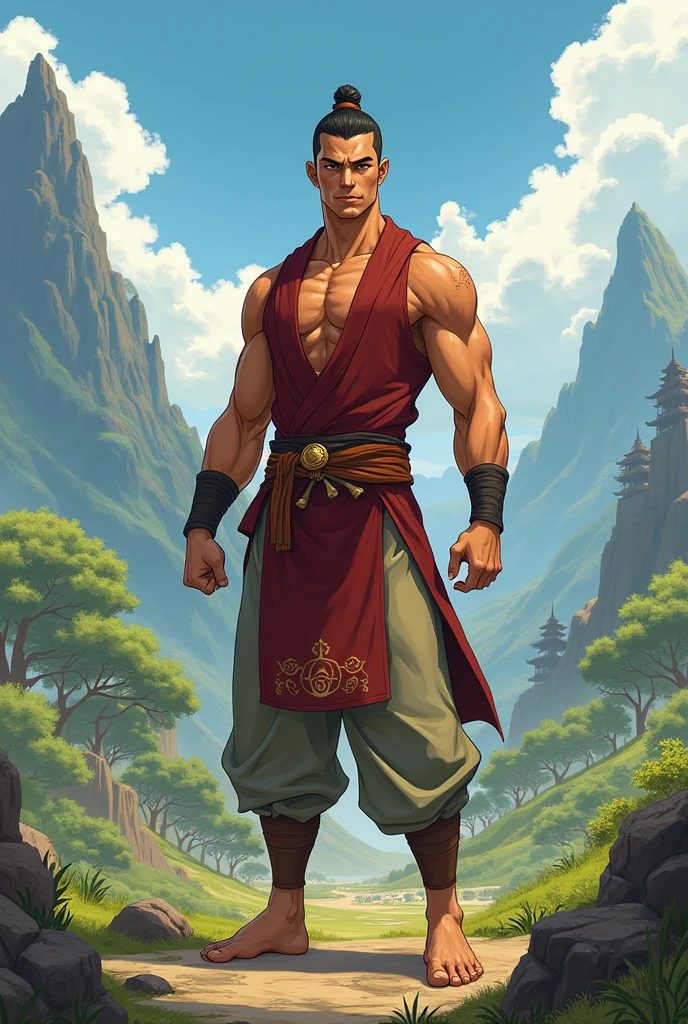 Create 3 looks for a man in the style of Avatar: The Last Airbender 
