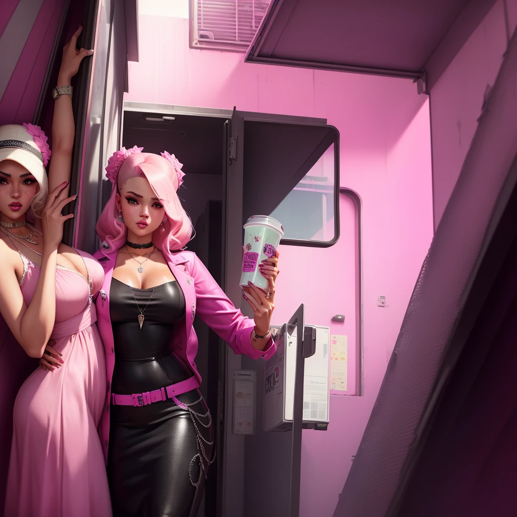 There is a man holding a woman in a pink dress, Estilo urbano GTA V, GTA5 style, estilo grand theft auto, Estilo gta v, ariana grande In GTA V, GTA style, GTA V style, GTA style 6, In GTA V, fashion game screenshot, GTA style vice city, gta character, as gtav character, hyperdetailed!