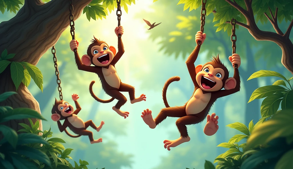 The monkeys swing from branches, oh so high and fast
