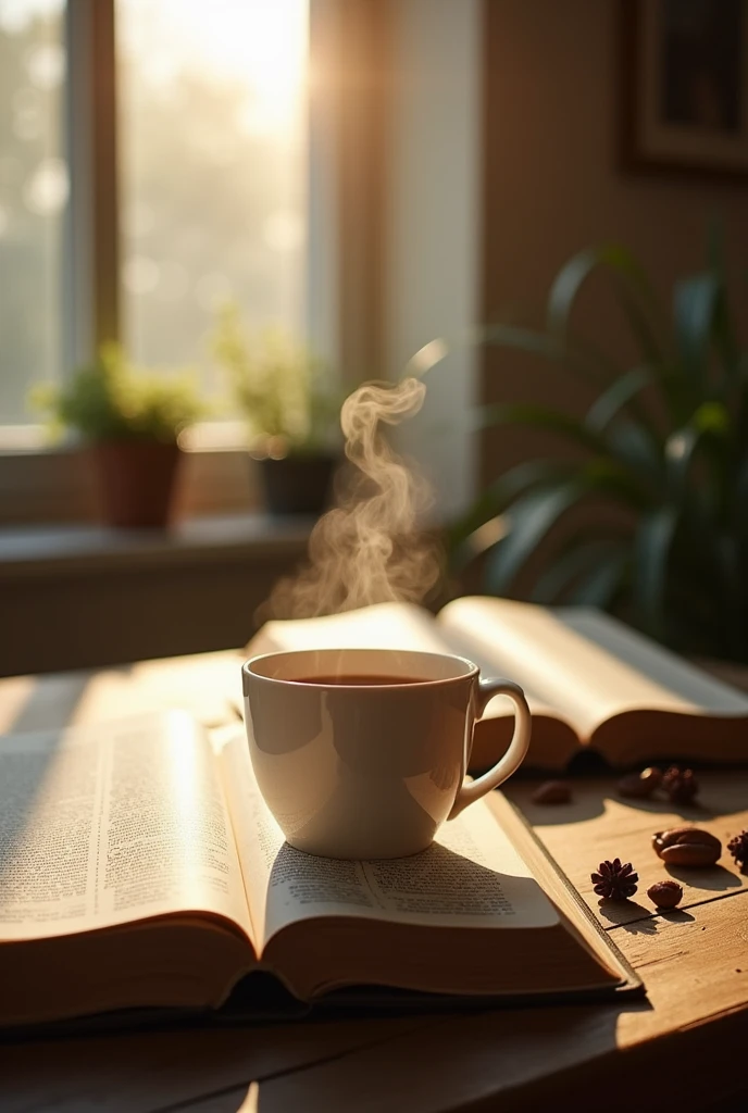 Taking a picture with my camera of freshly brewed coffee in the morning on a table with an open Bible in the background.