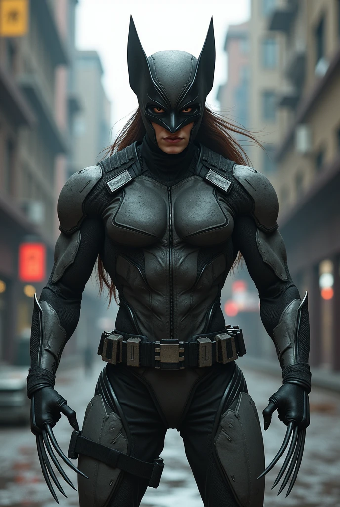 Superhero x23 in grey and black suit, wolverine mask