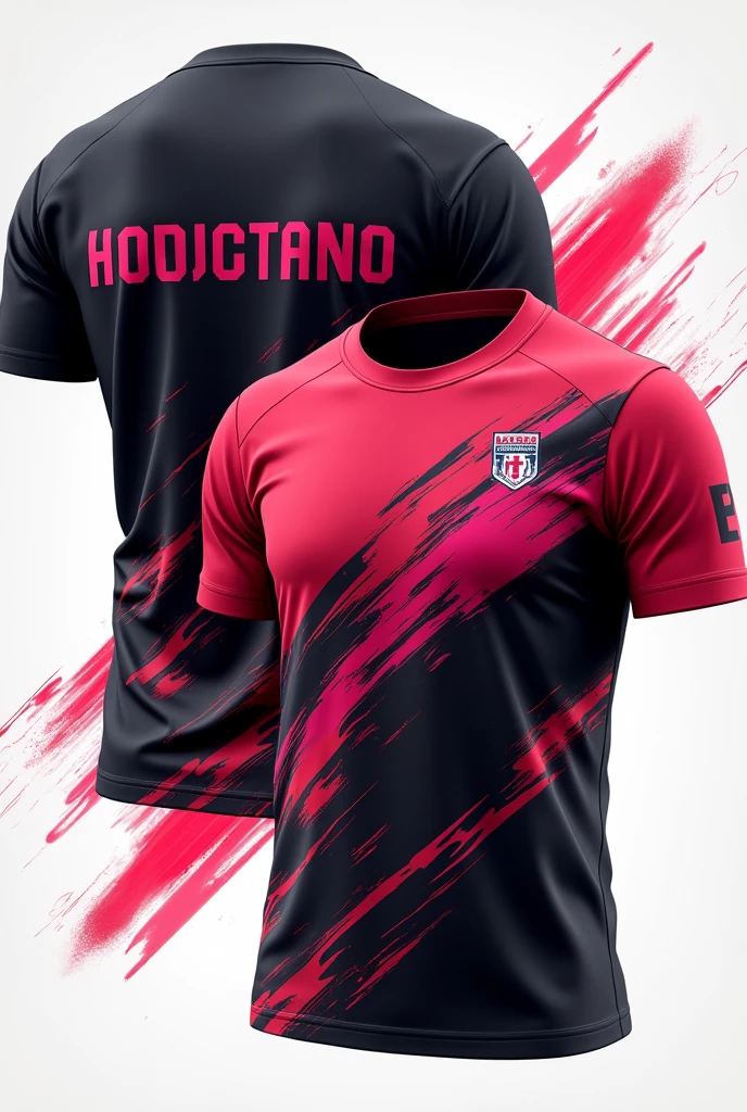 Shirt templates for the front and back with a design for a swimming team with a round neck and with the colors red, pink and black