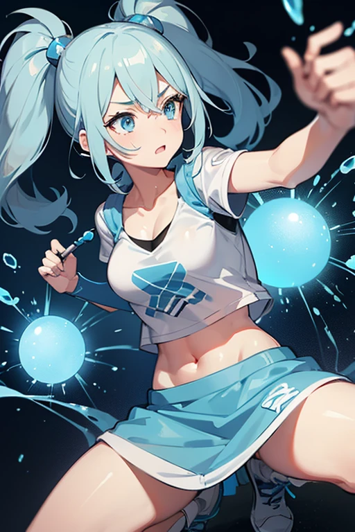 A blue and silver slime drips down.,A Pokemon Trainer with streaks of sweat々prepares to throw a Pokeball.