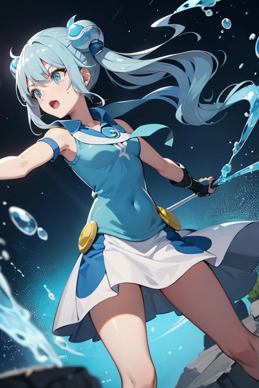 A blue and silver slime drips down.,A Pokemon Trainer with streaks of sweat々prepares to throw a Pokeball.