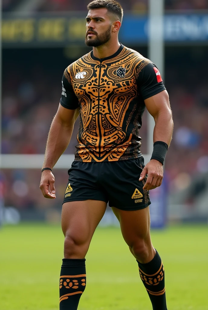 Create a Maori-style cheetah-inspired rugby uniform