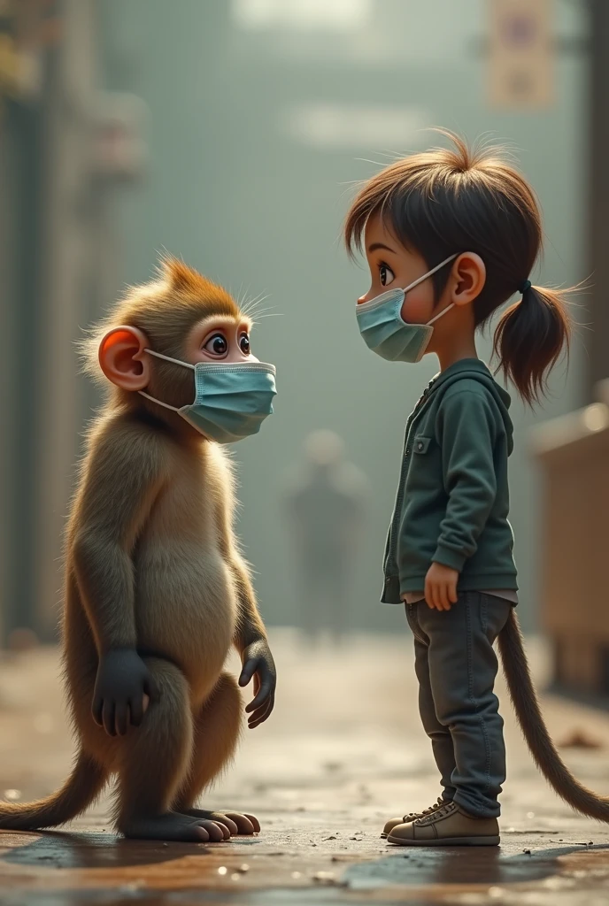 1 person talking to a ey with facemask 

