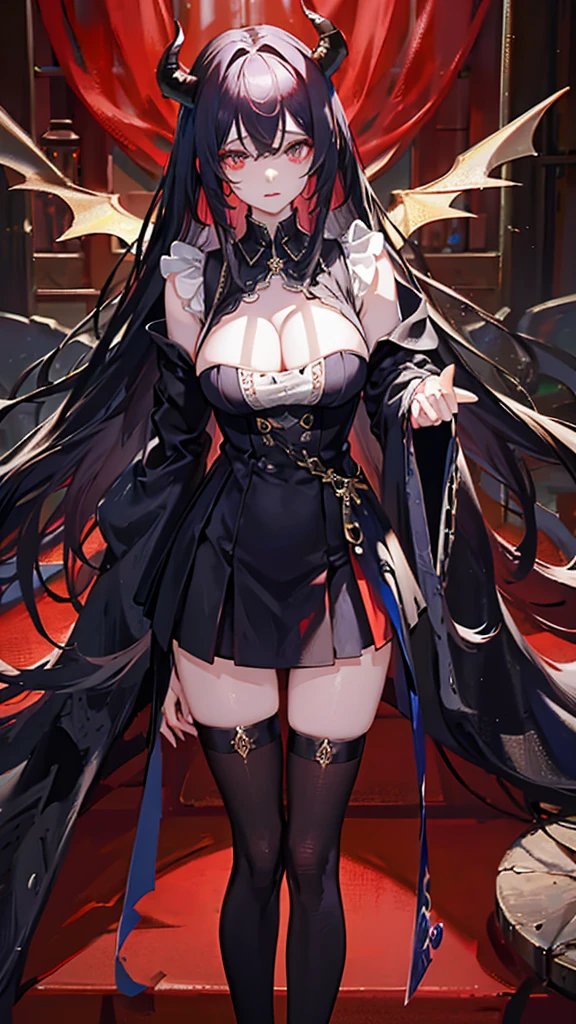 best quality,masterpiece,Ultra-high resolution,photoactual:4:0,Demon Palace Academy Park,Albedo,long hair shawl,Devil's Horn,Big breasts,shirt clothes,mini skirt,holding book