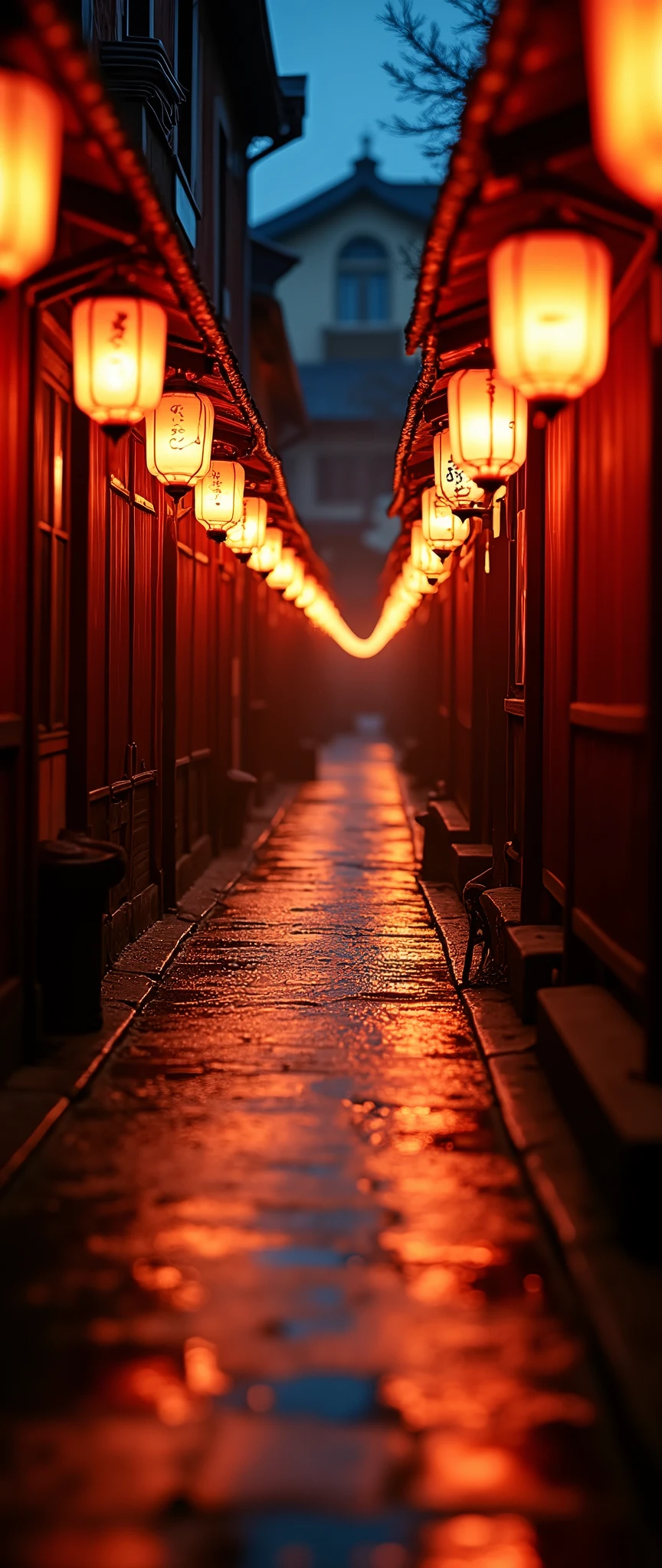 (masterpiece:1.2,Exceptional Quality,mirror-like,Cinematic Experience),8k,wallpaper,Japan,,A straight alley,Countless lanterns,(Diffuse reflection of light:2.0),night,The warm light of the lantern