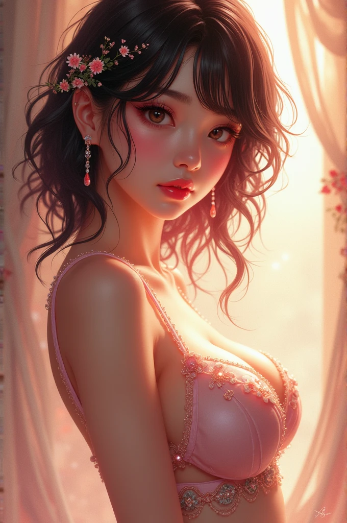 Woman straight out of an anime with her breasts exposed