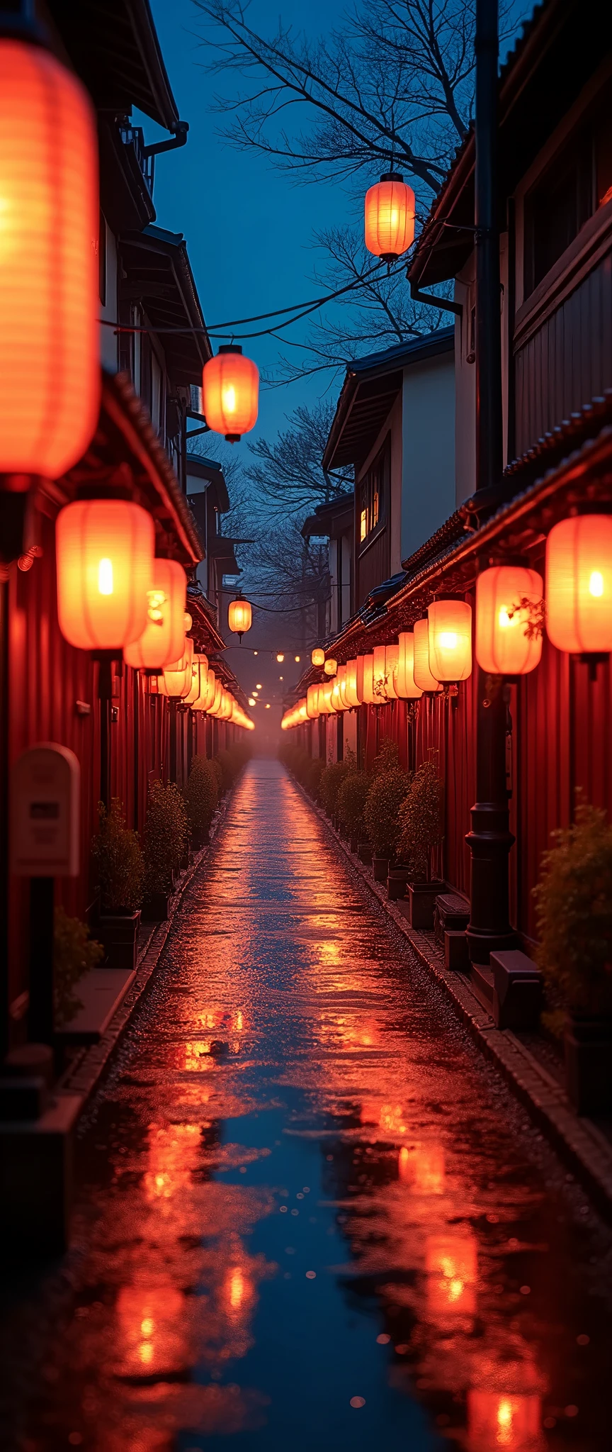 (masterpiece:1.2,Exceptional Quality,mirror-like,Cinematic Experience),8k,wallpaper,Japan,,A straight alley,Countless lanterns,(Diffuse reflection of light:2.0),night,Starry Sky,The warm light of the lantern