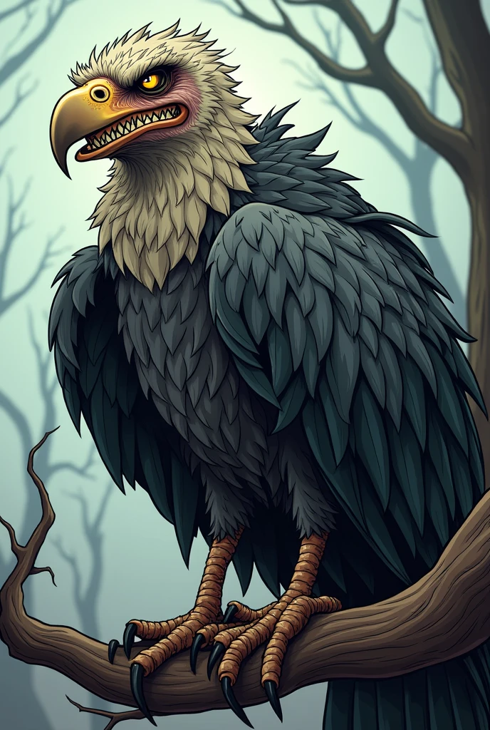 Evil old vulture with smile cartoon