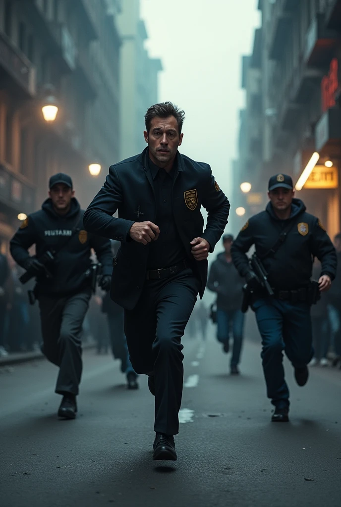 Police chasing a prisoner 

