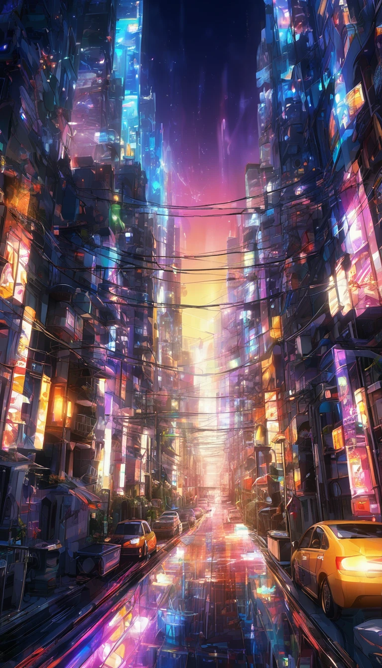 urban, abstract urban, shining light, shining urban lights, anime graphics, brilliant, intricate, detailed, masterpiece, 8k