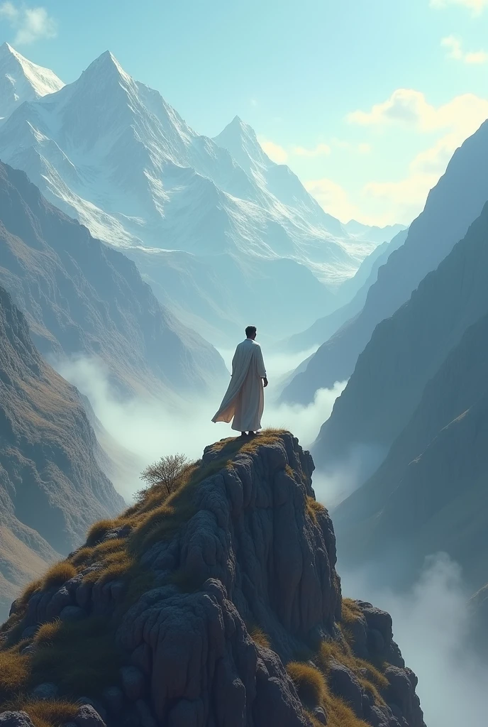 A man standing on a mountain and seeing kabbah on mountain in morning