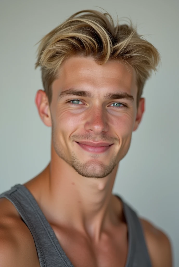 One guy , really handsome, Russian guy, blonde hair,  blue eyes, very white skin, cute smile, whole body , young , cute face ,1 