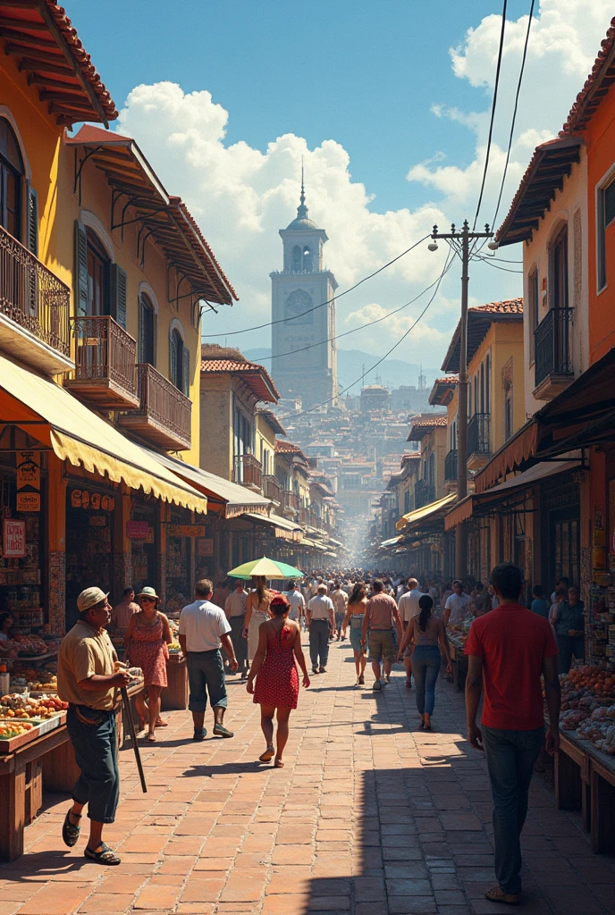 ((realisitic: 1.5)),((best qualityer)), ((Masterpiece artwork)),((detailded)), Thousands of people shopping in the eastern city, the triple border between Paraguay, Brazil and Argentina