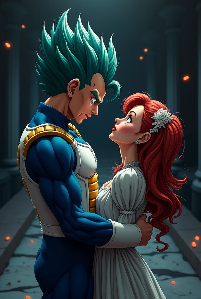 Vegeta crying saying goodbye to Bulma forever with some lyrics that say Valentina and Jonathan 💜