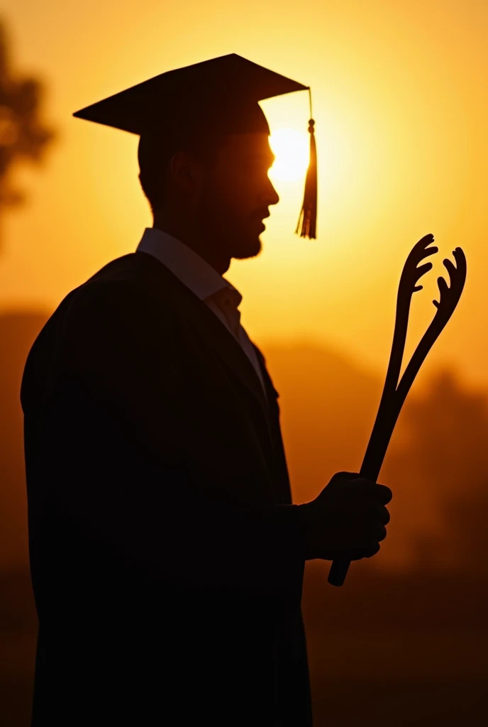 silhouette of graduated person with grill tongs in hand