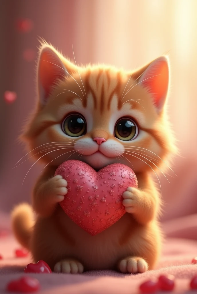 Cute male cat holding valentines day heart Generative brown cat