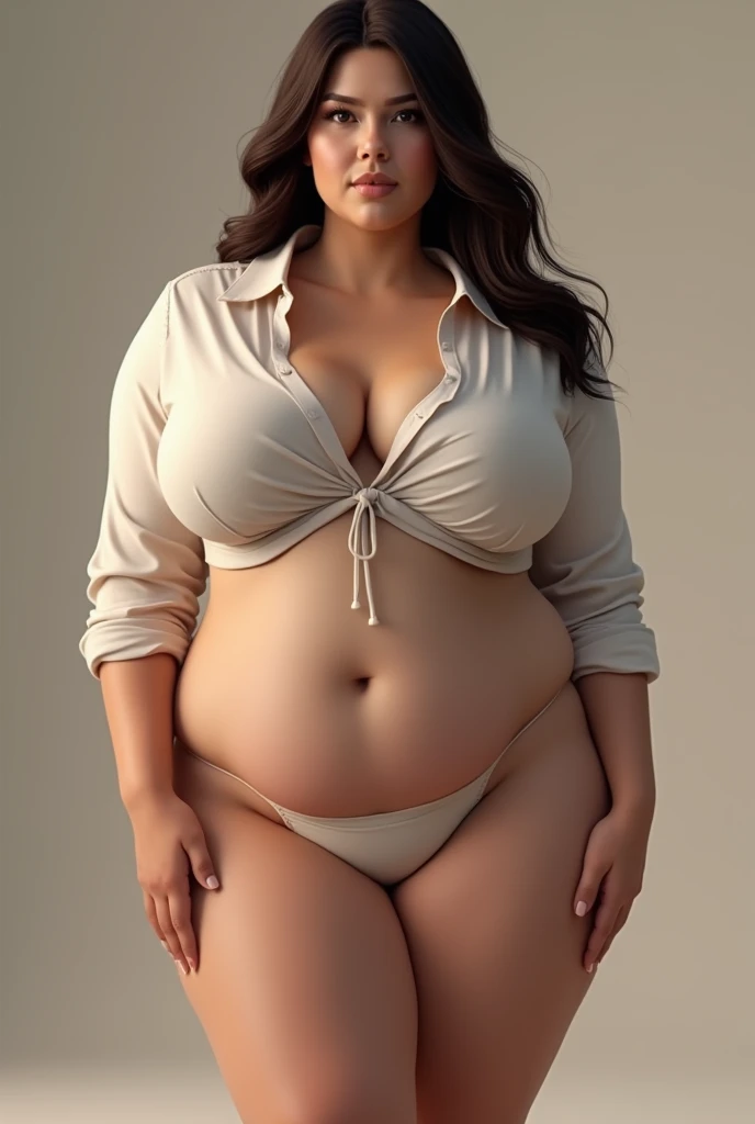 Women with blouse breast visible 95% big and round spongy, realistic with big thighs, stomach medium, with realistic face