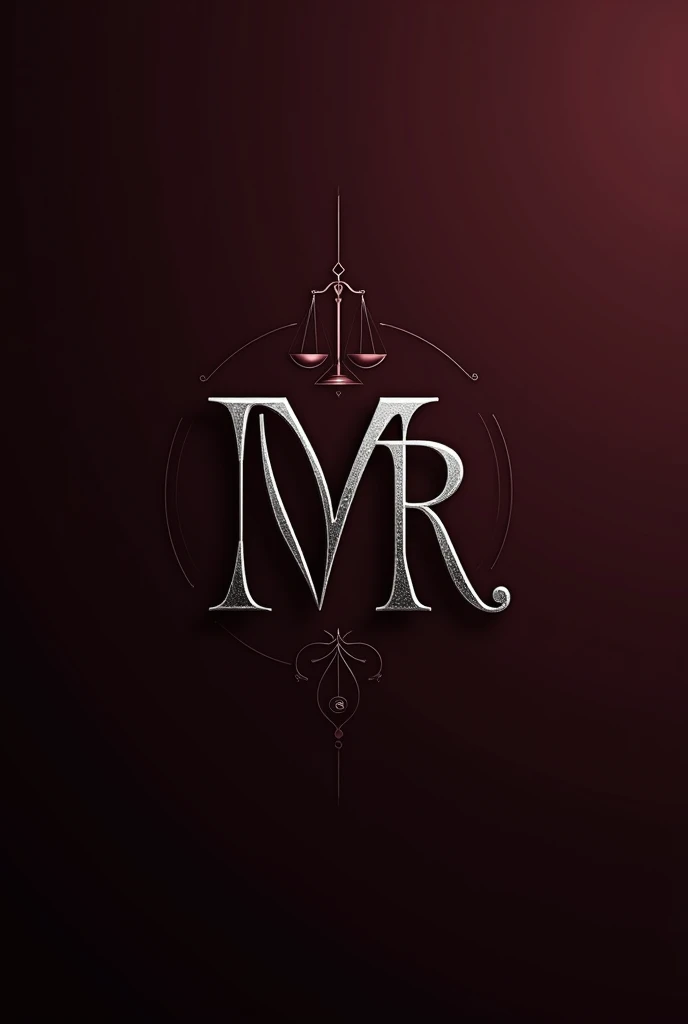 Interlacing the Initials MR Elegant, for a law firm with a small scale in the back in wine-colored shell tones, silver and black