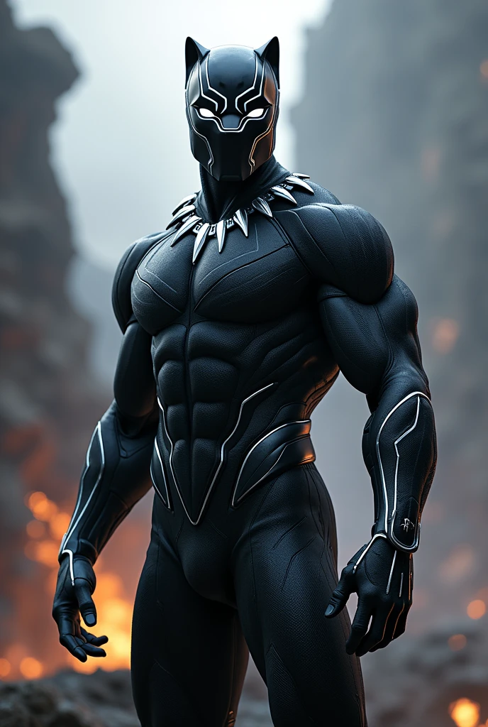 Superhero black panther, silver eyes, heroic pose